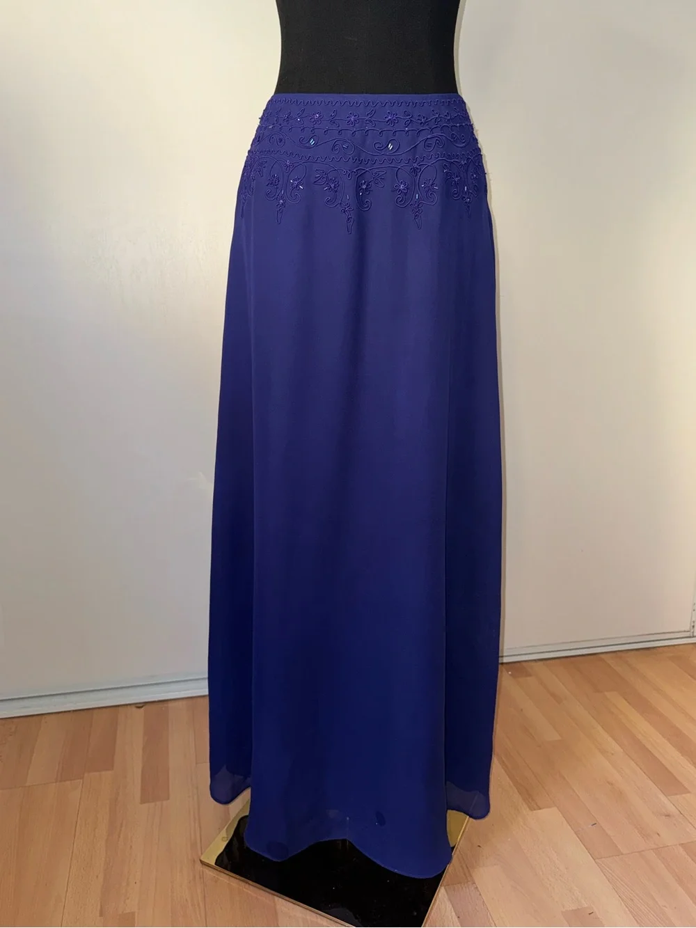 Dave & Johnny Y2K Formal Beaded Maxi Skirt in Indigo